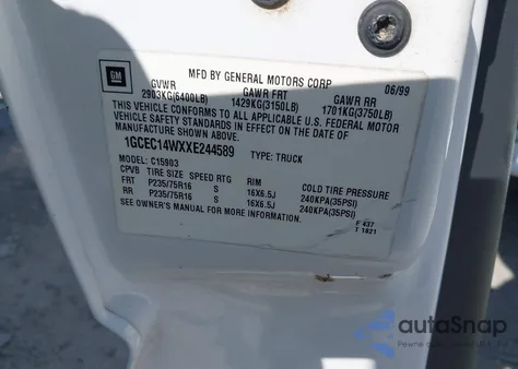 1999 Chevrolet Silverado 1500 from USA, damaged, VIN 1GCEC14WXXE244589